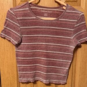 American Eagle Outfitters Maroon Striped Short Sleeve Tee